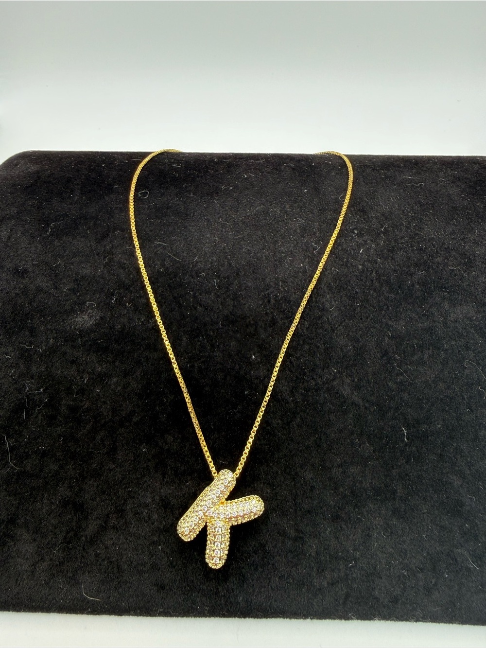 Gold Tone Pavé Balloon Letter K Initial Necklace Stainless Steel